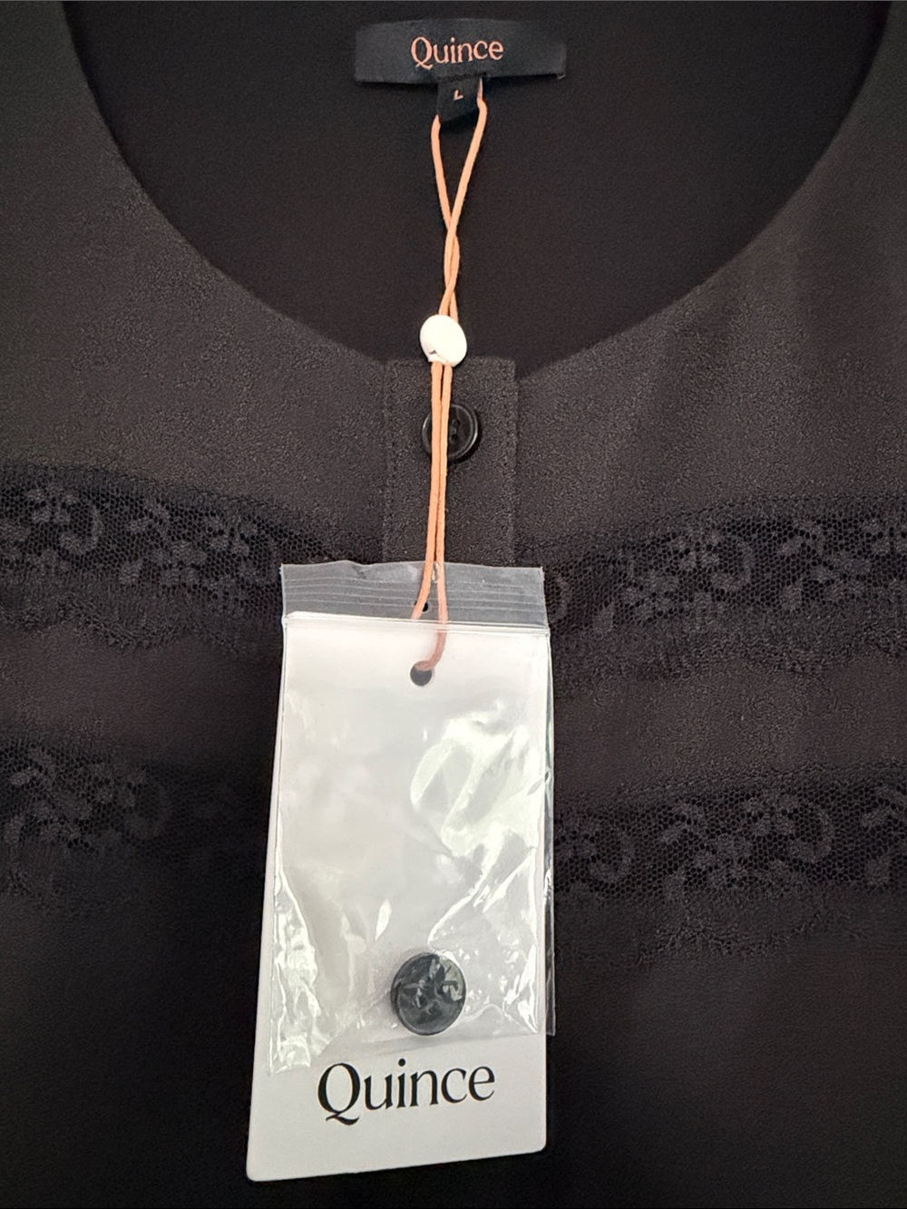 NWT Quince Lightweight Crepe Lace Inset Midi Dress Black Large NEW - Picture 4 of 13